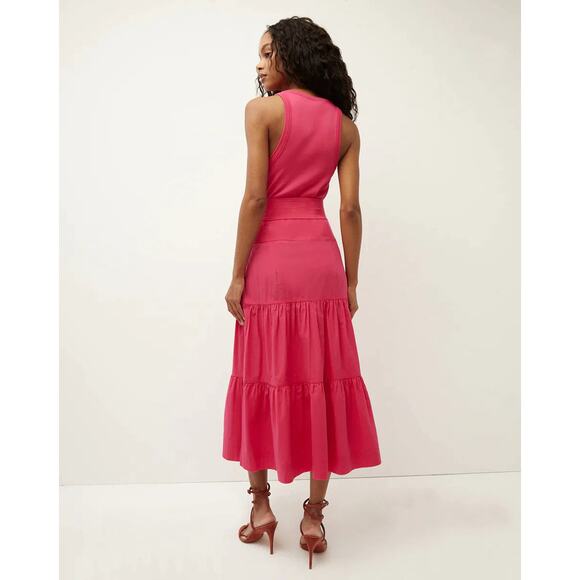 NWT Veronica Beard Austyn Dress Fuchsia Pink Tiered Midi Poplin Small *No Belt*‎ - Picture 4 of 10